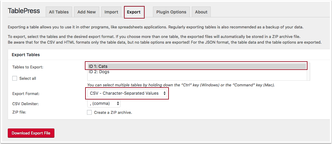 Export a Table