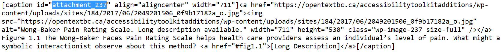 Sample html markup highlighting the caption id